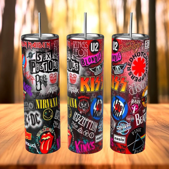Rock N Roll Bands Tumbler 20oz Skinny Straight Tumbler drinkware-with straw -water bottle -coffee mug cup travel tumbler Stainless Steel