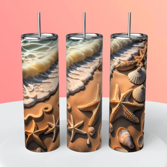 Beach 3D Tumbler 20oz Skinny Straight Tumbler drinkware-with straw -water bottle -coffee mug cup travel tumbler