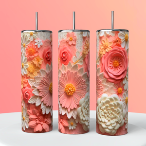 3D Peach flowers Tumbler 20oz Skinny Straight Tumbler drinkware-with straw -water bottle -coffee mug cup travel tumbler Stainless Steel