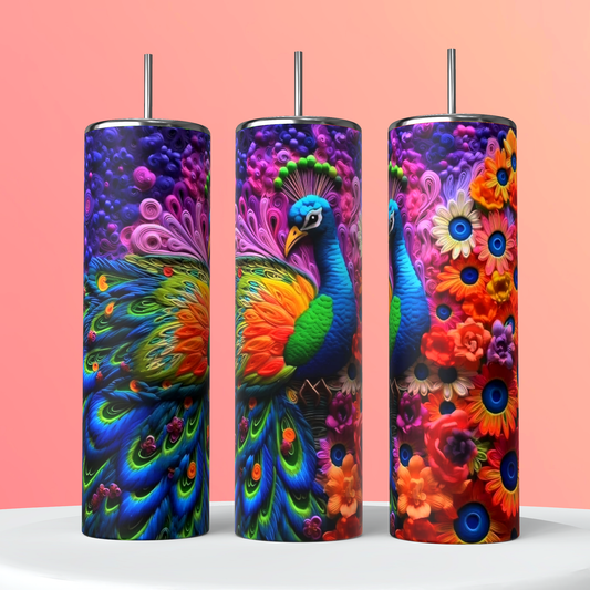 Peacock 3D image Tumbler 20oz Skinny Straight Tumbler drinkware-with straw -water bottle -coffee mug cup travel tumbler