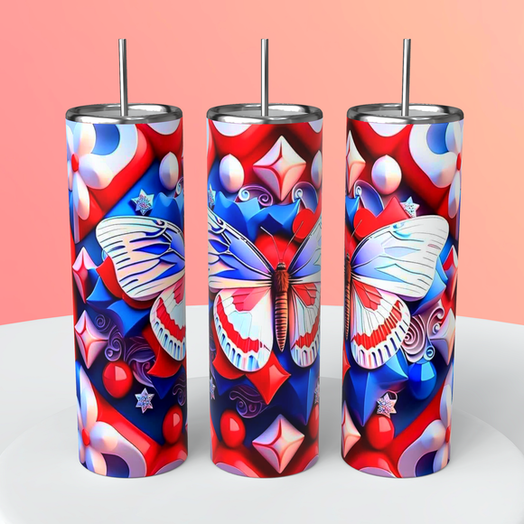 Patriotic butterfly Tumbler 20oz Skinny Straight Tumbler drinkware-with straw -water bottle -coffee mug cup travel tumbler