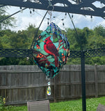 Cardinal Red Bird wind Spinner with crystal charm - Outdoor Hanging Aluminum Wind Spinner