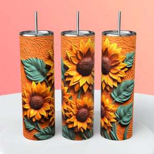 Sunflowers 3D Tumbler 20oz Skinny Straight Tumbler drinkware-with straw -water bottle -coffee mug cup travel tumbler