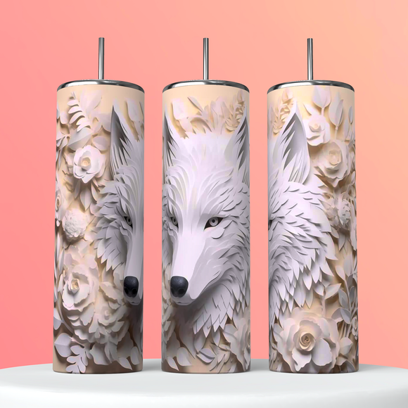 Wolf 3D Tumbler 20oz Skinny Straight Tumbler drinkware-with straw -water bottle -coffee mug cup travel tumbler Stainless Steel