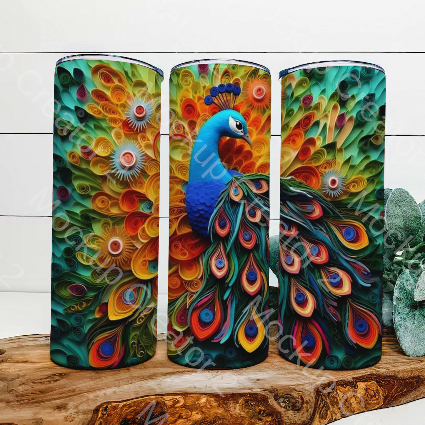 Peacock 3D image Tumbler 20oz Skinny Straight Tumbler drinkware-with straw -water bottle -coffee mug cup travel tumbler