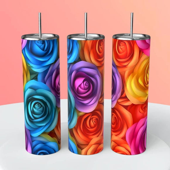 Roses 3D Tumbler 20oz Skinny Straight Tumbler drinkware-with straw -water bottle -coffee mug cup travel tumbler