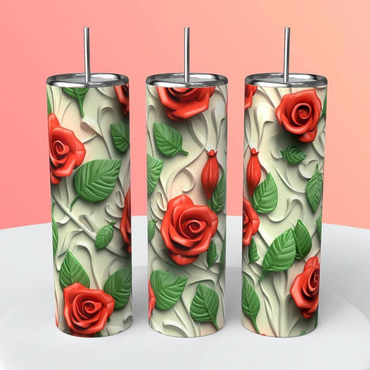 Roses 3D Tumbler 20oz Skinny Straight Tumbler drinkware-with straw -water bottle -coffee mug cup travel tumbler