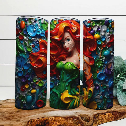 Princess Ariel Tumbler 20oz Skinny Straight Tumbler drinkware-with straw -water bottle -coffee mug cup travel tumbler