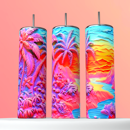 Beach scene 3D image Tumbler 20oz Skinny Straight Tumbler drinkware-with straw -water bottle -coffee mug cup travel tumbler