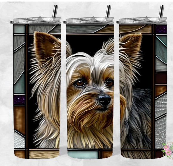 Stained glass Yorkshire Terrier Yorkie Tumbler 20oz Skinny Straight Tumbler drinkware-with straw -water bottle -coffee mug cup travel tumbler