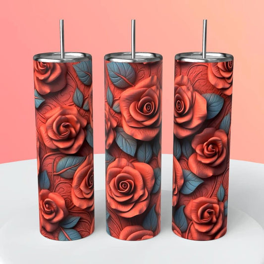 Vintage Roses 3D Tumbler 20oz Skinny Straight Tumbler drinkware-with straw -water bottle -coffee mug cup travel tumbler