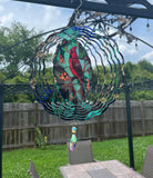 Cardinal Red Bird wind Spinner with crystal charm - Outdoor Hanging Aluminum Wind Spinner