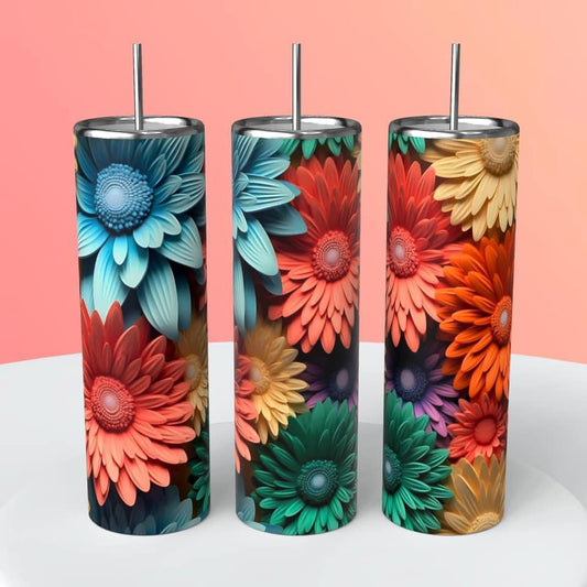 Flower 3D Tumbler 20oz Skinny Straight Tumbler drinkware-with straw -water bottle -coffee mug cup travel tumbler