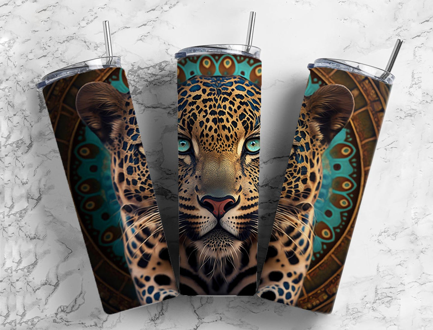 Leopard Cat Tumbler 20oz Skinny Straight Tumbler drinkware-with straw -water bottle -coffee mug cup travel tumbler