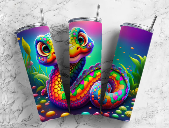 Colorful Snake Tumbler 20oz Skinny Straight Tumbler drinkware-with straw -water bottle -coffee mug cup travel tumbler Stainless Steel