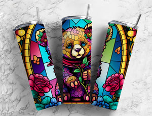 Stained Glass Bear Tumbler 20oz Skinny Straight Tumbler drinkware-with straw -water bottle -coffee mug cup travel tumbler