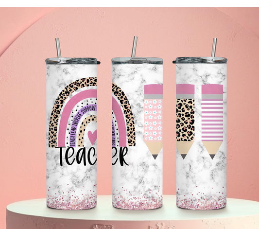 Teacher Tumbler 20oz Skinny Straight Tumbler drinkware-with straw -water bottle -coffee mug cup travel tumbler Stainless Steel