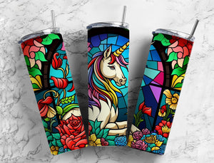 Stained Glass Unicorn Tumbler 20oz Skinny Straight Tumbler drinkware-with straw -water bottle -coffee mug cup travel tumbler