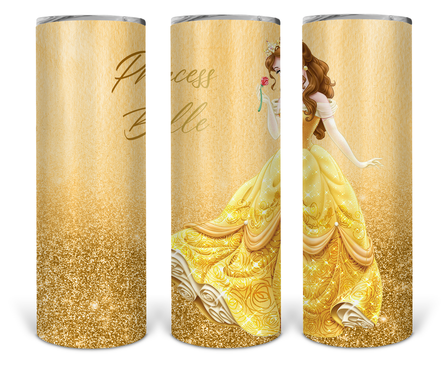 Princess Belle 20oz Skinny Tumbler custom drinkware - with straw Stainless Steel Cup