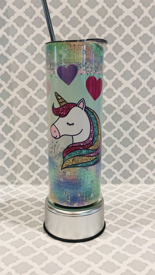 Unicorn and Hearts 20 oz Skinny Tumbler with Straw