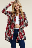 PLAID PRINT OPEN CARDIGAN COVER-UP - Red - Long Sleeves