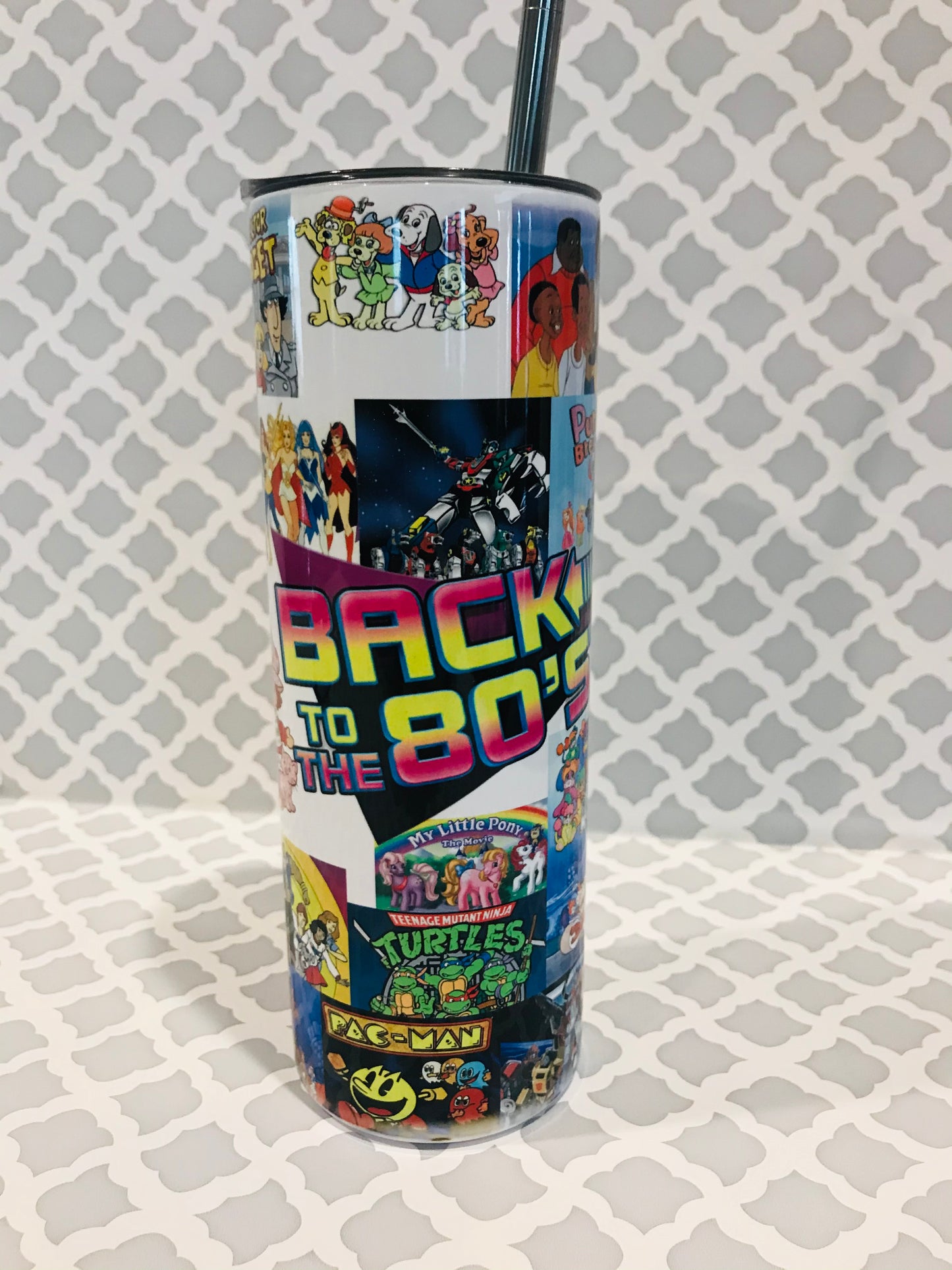 Back To The 80s 20oz Skinny Tumbler custom drinkware - with straw - Stainless Steel