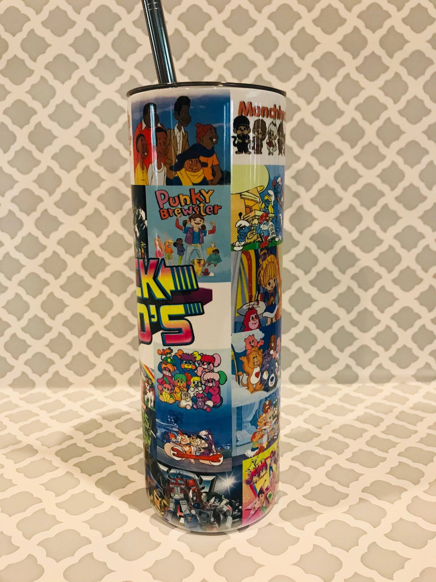 Back To The 80s 20oz Skinny Tumbler custom drinkware - with straw - Stainless Steel