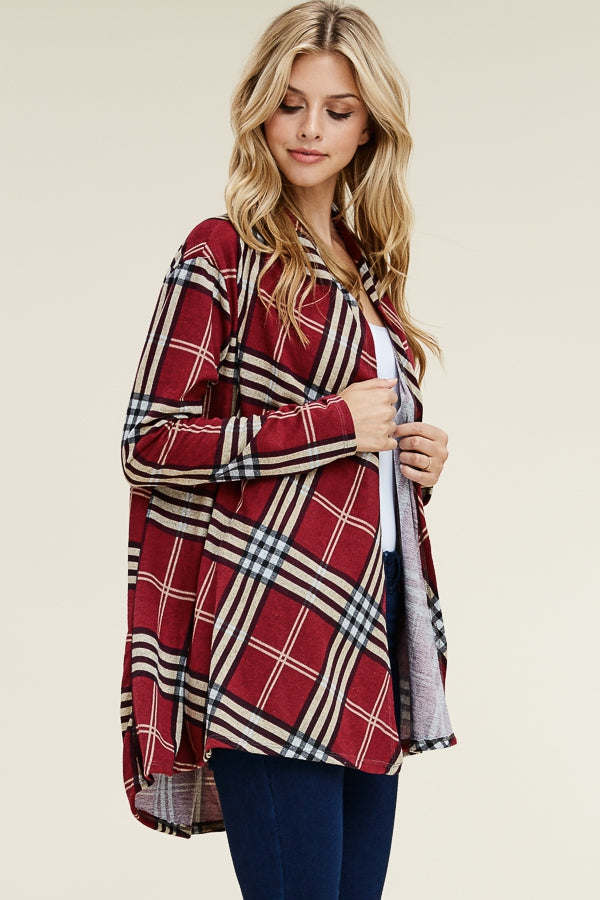 PLAID PRINT OPEN CARDIGAN COVER-UP - Red - Long Sleeves