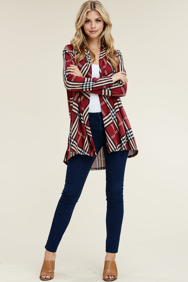 PLAID PRINT OPEN CARDIGAN COVER-UP - Red - Long Sleeves