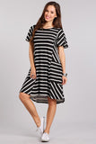Black and white striped dress with pockets - Short sleeves