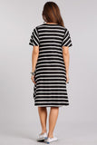 Black and white striped dress with pockets - Short sleeves