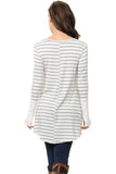 STRIPE HI-LOW TUNIC TOP WITH THUMB HOLE - White and Grey