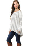 STRIPE HI-LOW TUNIC TOP WITH THUMB HOLE - White and Grey