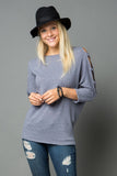 "SALE" Solid Print Knit Open Shoulder Sleeve Plus size Top - Grey Silver