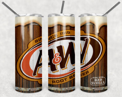 A&W Root Beer 20oz Skinny Tumbler custom drinkware - with straw - Stainless Steel cup -Soda Pop