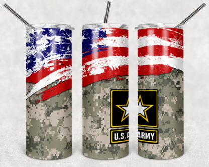 Army 20oz Skinny Tumbler custom drinkware - with straw - Stainless Steel - American Flag