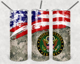Army 20oz Skinny Tumbler custom drinkware - with straw - Stainless Steel - American Flag