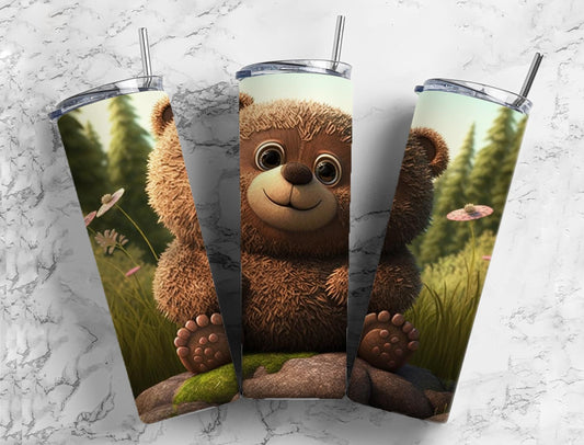 Bear 20oz Skinny Straight Tumbler drinkware-with straw -water bottle -coffee mug cup travel tumbler