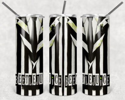 Beetlejuice 20oz Skinny Tumbler custom drinkware - with straw - Stainless Steel cup