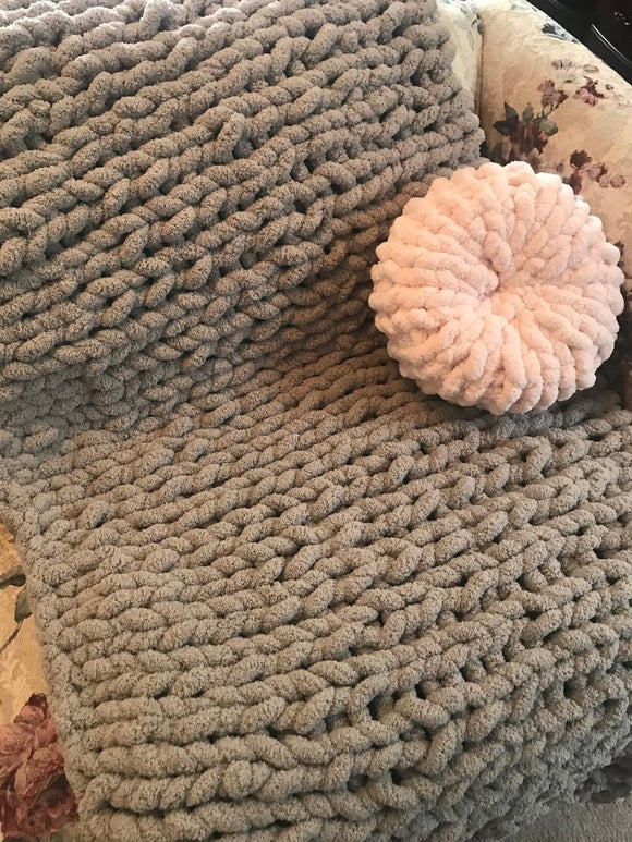 Small Handmade Knit Chunky Blanket soft chenille - Small blanket throw