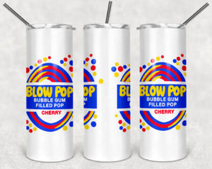 Blow Pop 20oz Skinny Tumbler custom drinkware - with straw - Stainless Steel cup - Candy