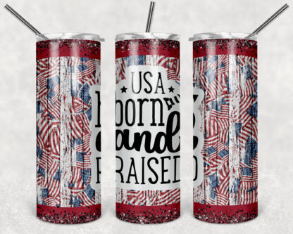 USA Born and Raised 20oz Skinny Tumbler custom drinkware - with straw - Stainless Steel cup - America