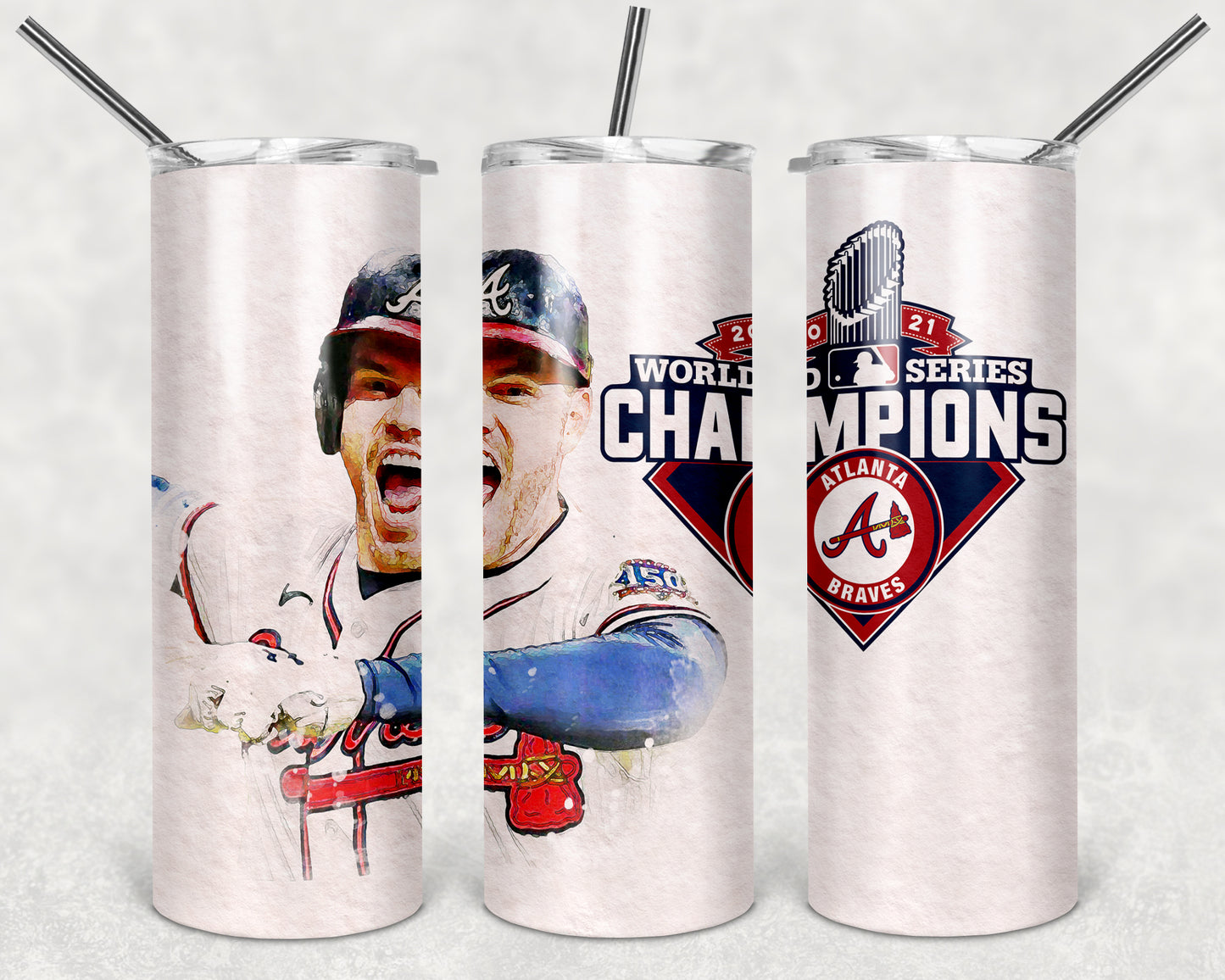 Braves World Champion Players 20oz Skinny Tumbler custom drinkware - with straw - Stainless Steel cup