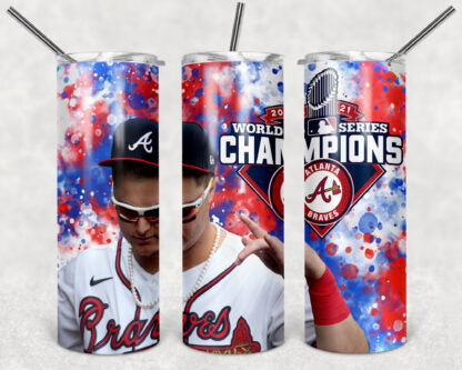 Braves World Champion Players 20oz Skinny Tumbler custom drinkware - with straw - Stainless Steel cup