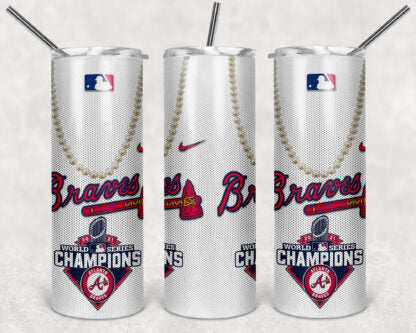 Braves Champions Jersey 20oz Skinny Tumbler custom drinkware - with straw - Stainless Steel cup