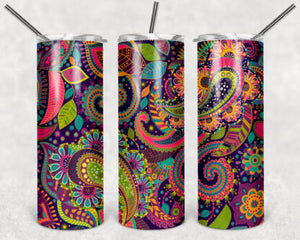 Bright Colorful Paisley 20 oz Skinny Tumbler custom drinkware - with straw - cup