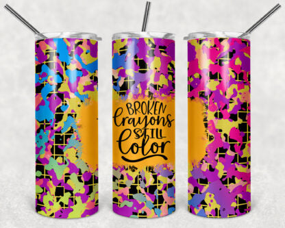Broken Crayons Still Color 20oz Skinny Tumbler custom drinkware - with straw - Stainless Steel