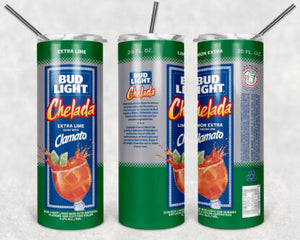 Bud Light Chelada Lime 20oz Skinny Tumbler custom drinkware - with straw - Stainless Steel