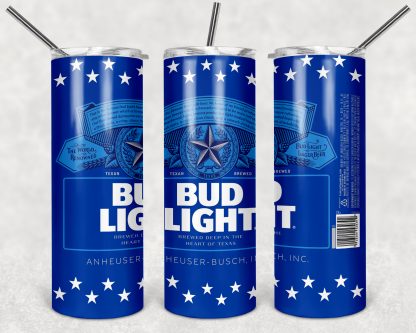 Bud Light Beer 20oz Skinny Tumbler custom drinkware - with straw - Stainless Steel