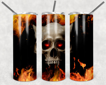 Burning Skull 20oz Skinny Tumbler custom drinkware - with straw Stainless Steel Cup - Halloween